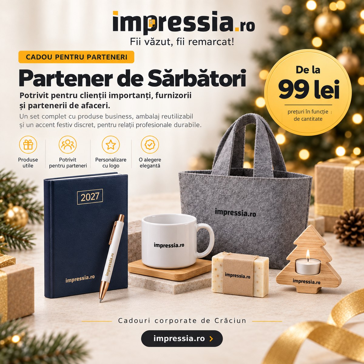 Pachetul Partener de Sărbători — cadouri corporate personalizate impressia.ro
