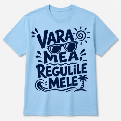 Tricou bleu personalizat cu mesaj în limba română
