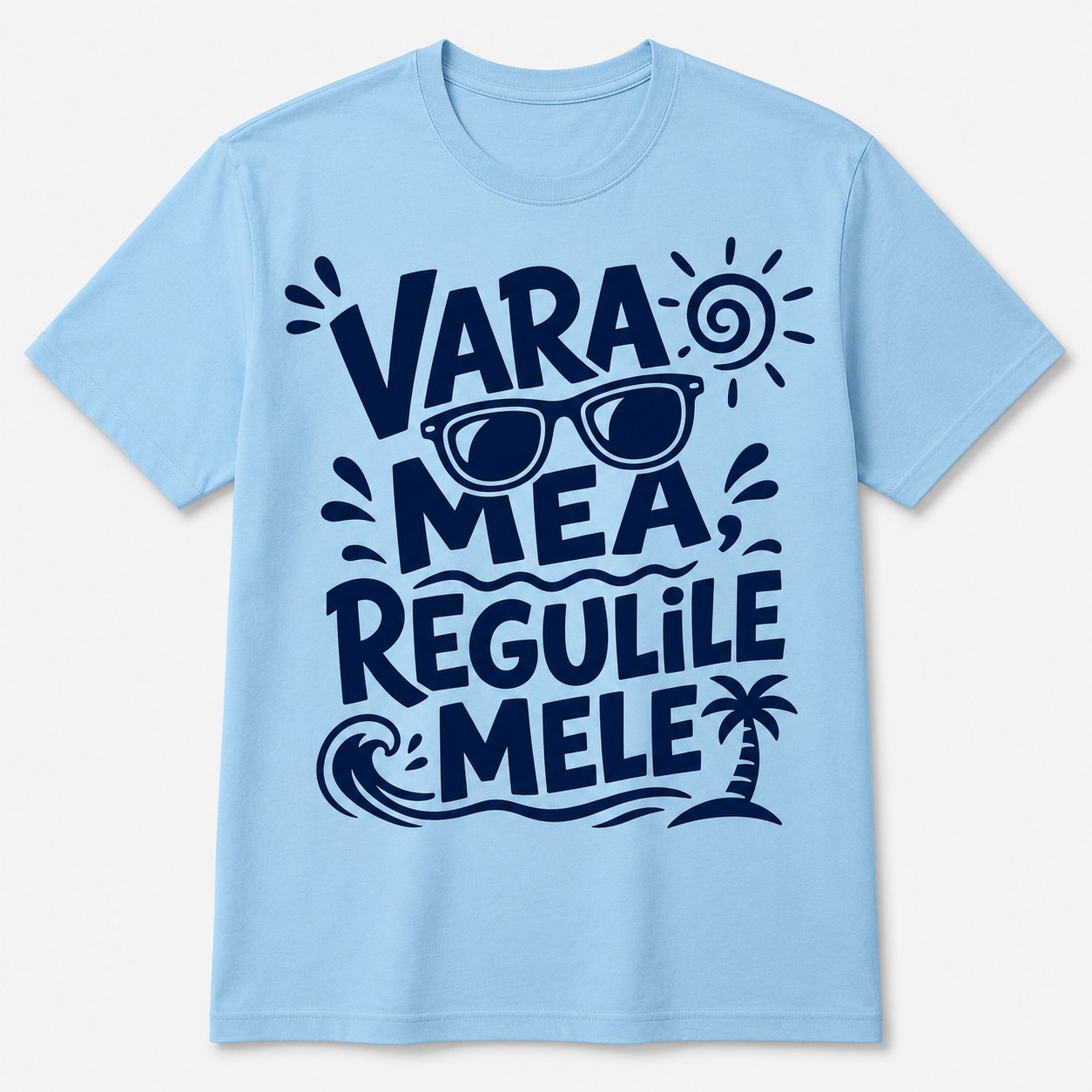 Tricou bleu personalizat cu mesaj în limba română