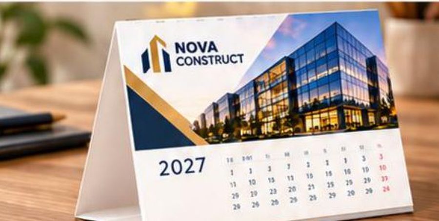 Calendar de birou tip trepied personalizat, carton laminat
