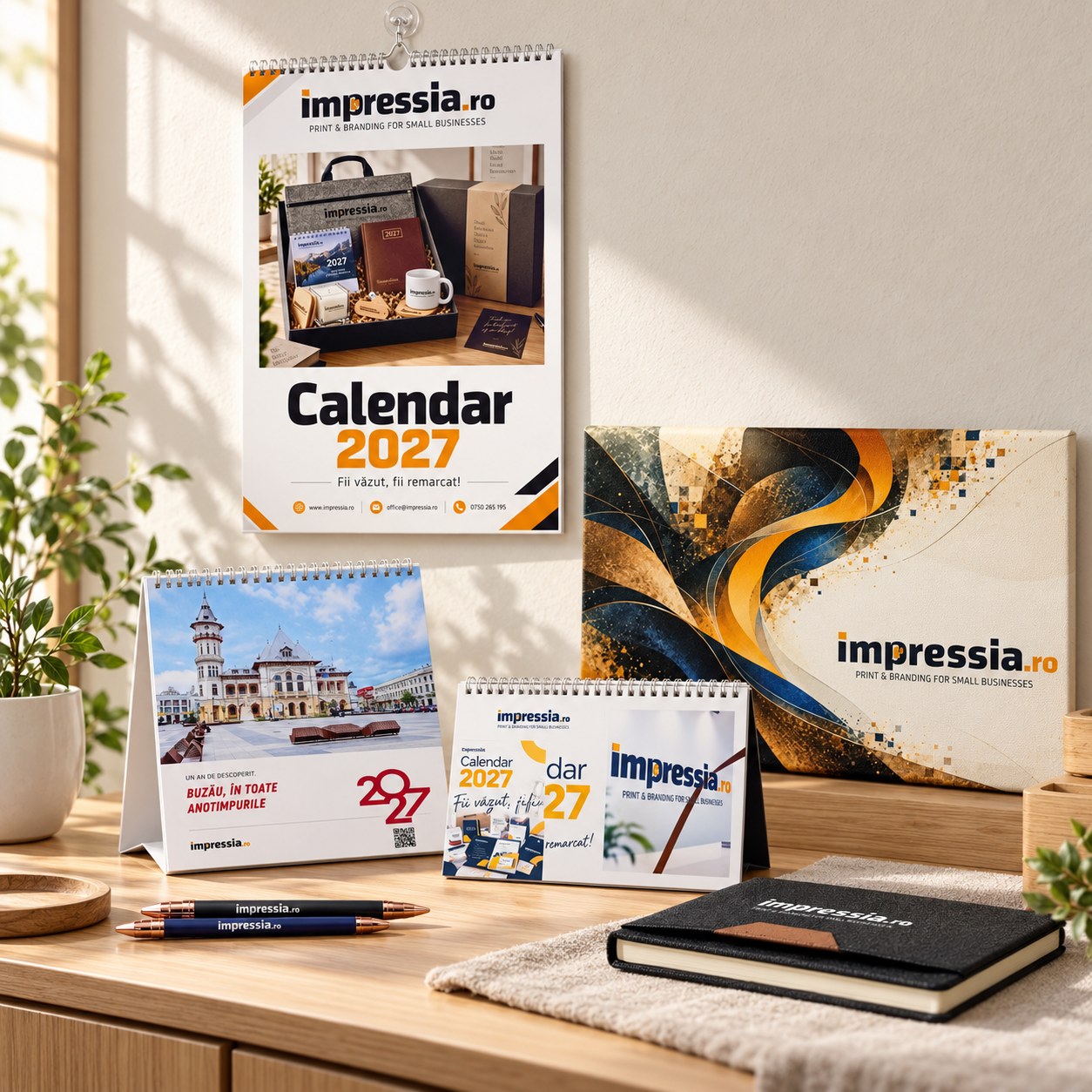 Calendare personalizate 2027, de perete și de birou, cu sigla firmei
